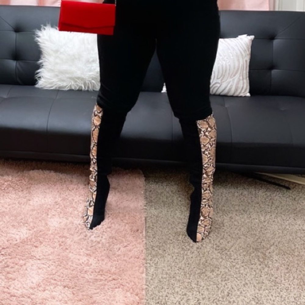 Half Snakeskin Half Black Heeled Boots